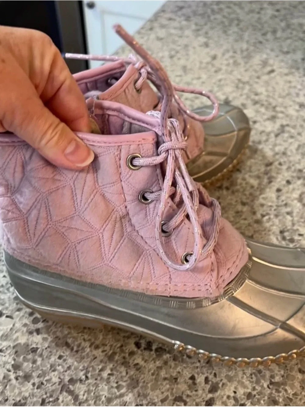 Magellan Outdoors Pink Quilted Kids Duck Boots with Silver Toe